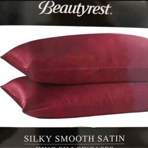 2 Pc Beautyrest STANDARD Satin Pillowcases Dark RED Silky Therapeutic Hair Skin